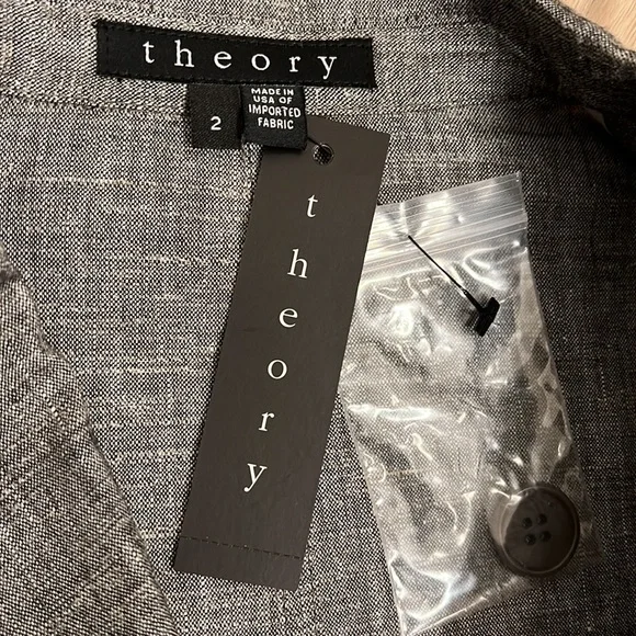 NEW Theory Minou T Linen Blend Blazer, Sharkskin Crunch, Black and Ivory